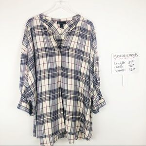 Lane Bryant Plus Size 3/4 Sleeve Flannel Plaid Top